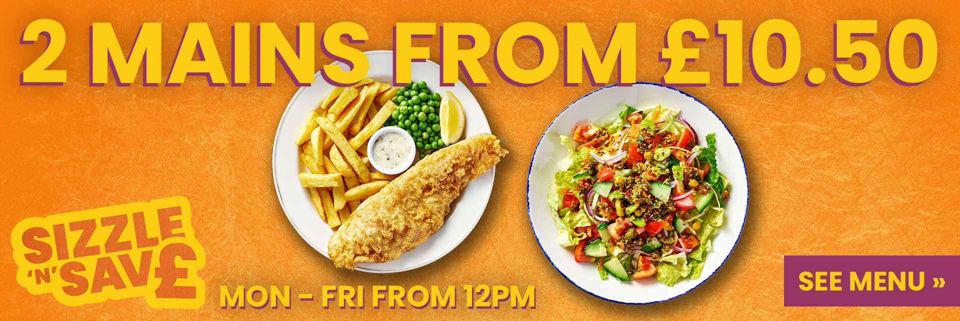 Image promoting 2 for £10 meals at Sizzling Pubs